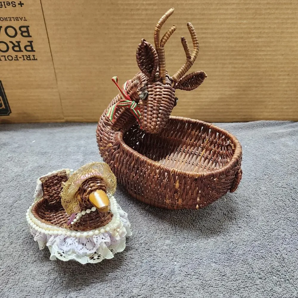 Set of 2 decorative brown wicker Deer baskets O